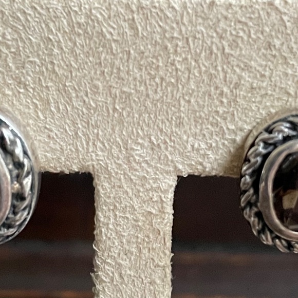 MJS sterling silver stud earrings smokey topaz rope surround design - Picture 11 of 14